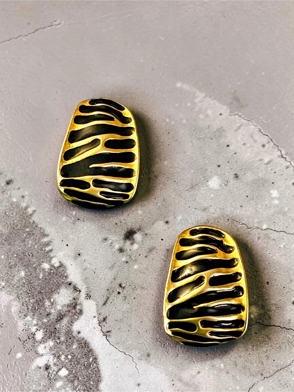 Gold & Black Abstract Clip-On Earrings